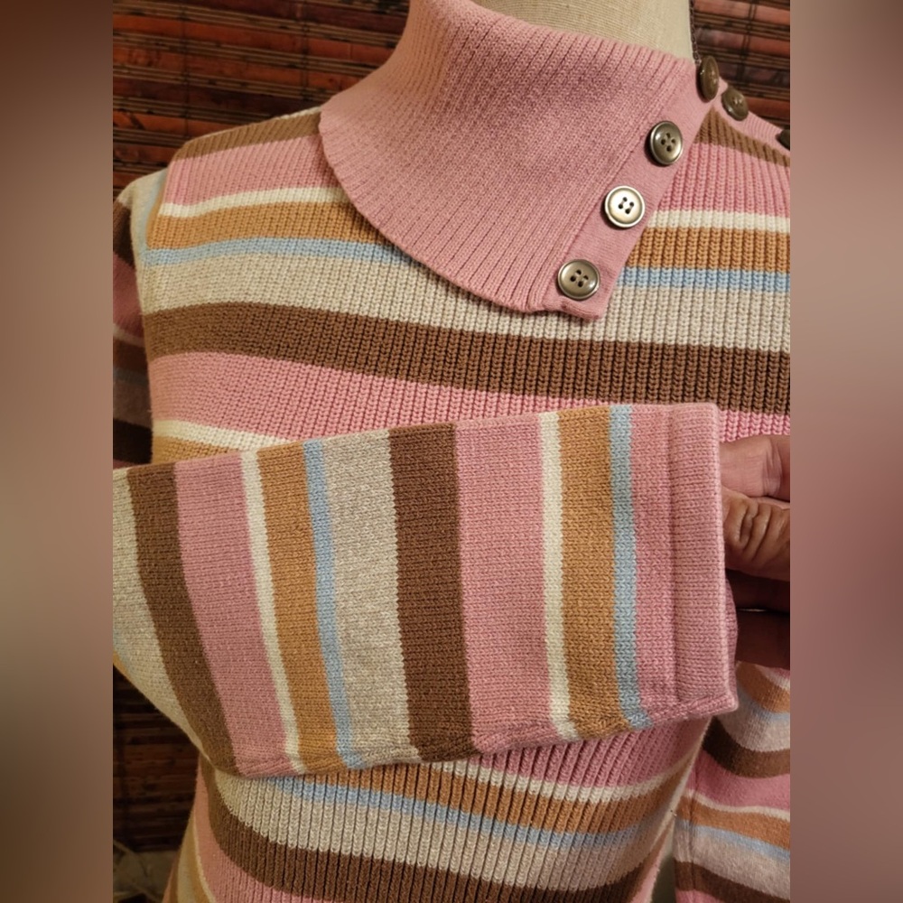 Liz Claiborne Crazy Horse Pink and Brown Cowl Neck Sweater - Picture 4 of 5